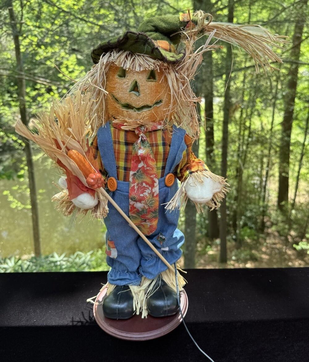Fiber Optic Standing Pumpkin Head Scarecrow Halloween Color Changing Works!